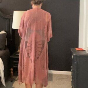 Rose Pink Sheer Lace Wrap Overlay — Size Small